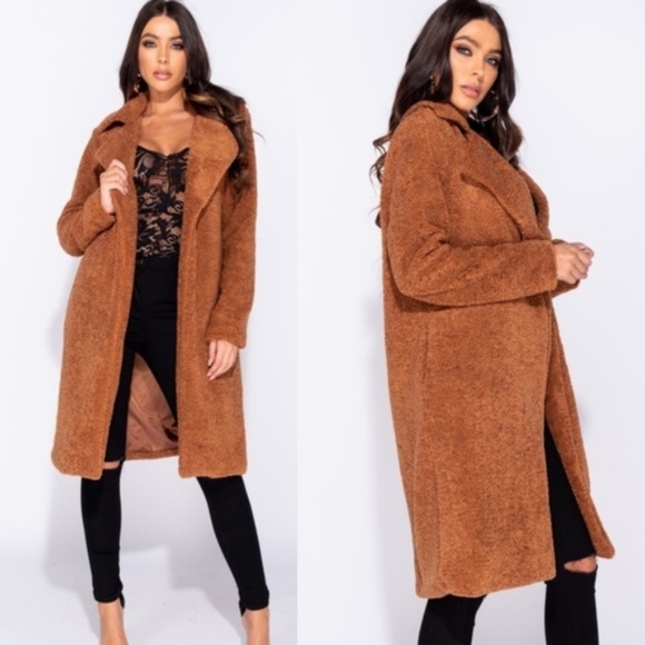 5🌟 Autumn Goalz Rust Teddy Faux Fur Duster Jacket - Picture 7 of 15